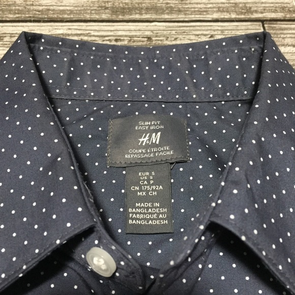 H&M Slim Fit Non Iron Polka Dot Button Up Shirt Men’s S Gray Blue Lightweight - Picture 8 of 8